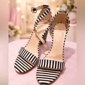 BAMBOO Striped Black and White Heels